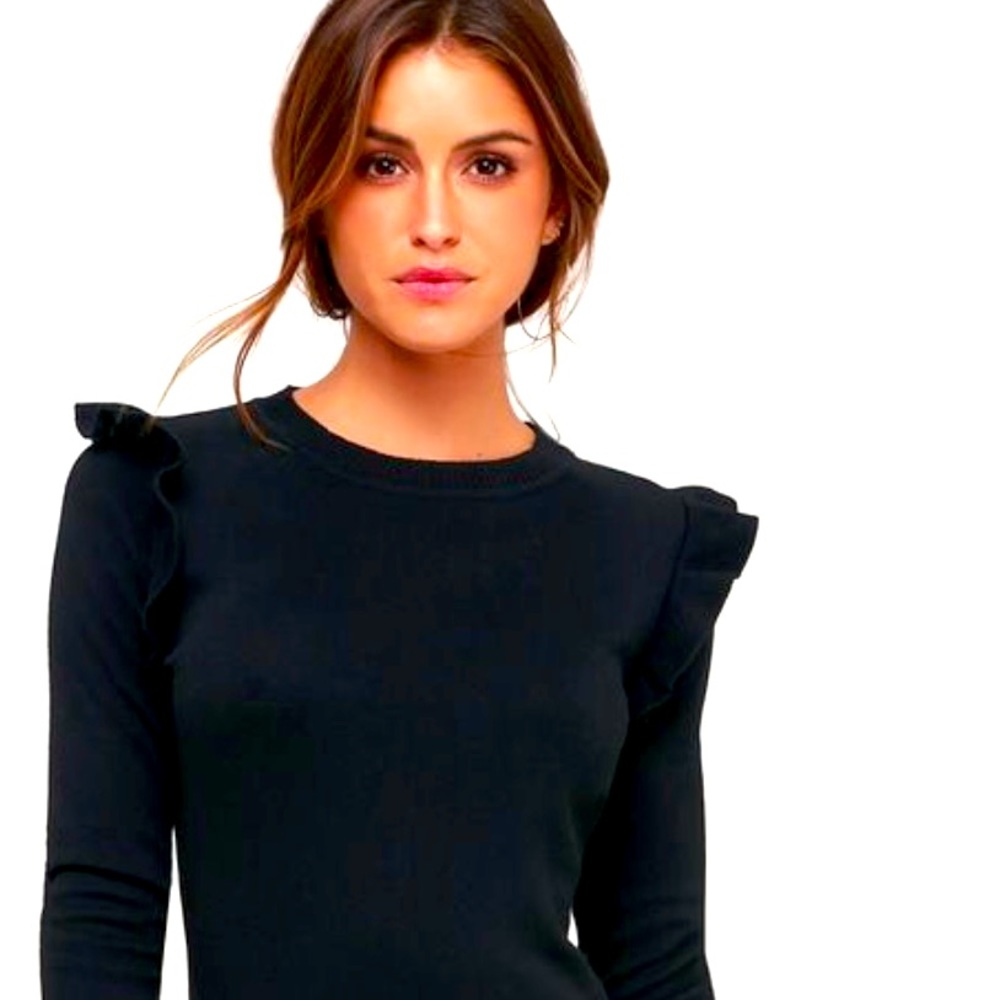 Zara Black Front Ruffle Detail Sweater long dress s S